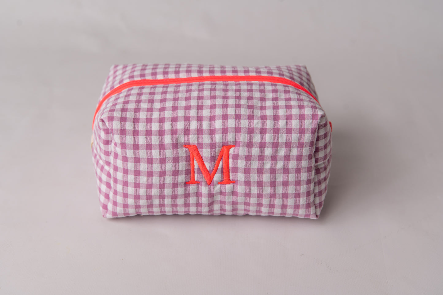 Neceser Vichy Seersucker Rosa Liloso y Naranja Neón