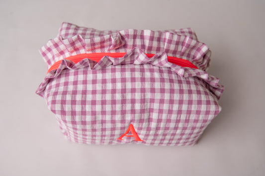 Neceser Vichy Seersucker Volantes Rosa Liloso y Naranja Neón