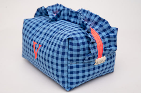 Neceser Vichy Seersucker Volantes 2518 Royal Blue & Naranja Neón