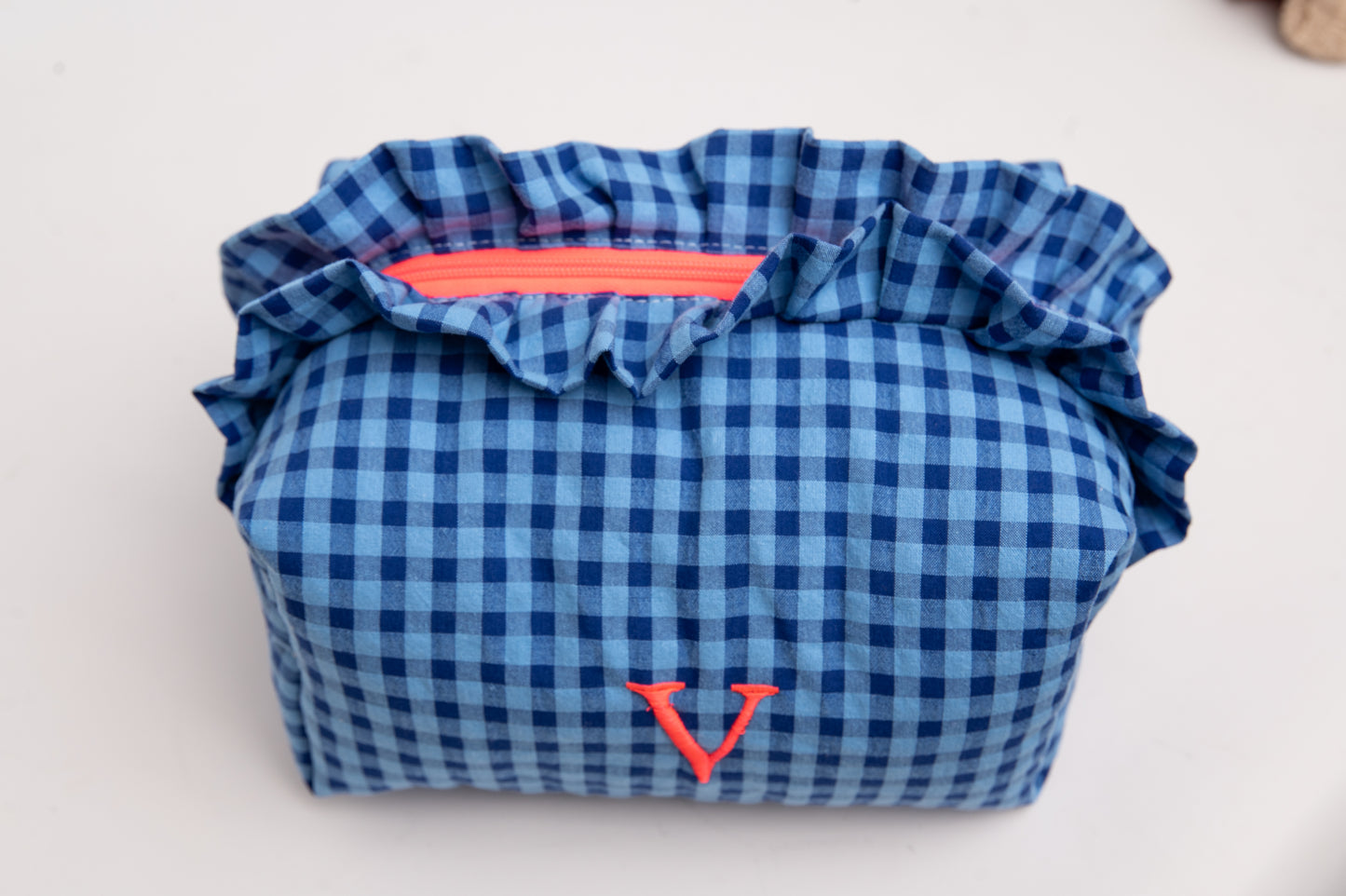 Neceser Vichy Seersucker Volantes 2518 Royal Blue & Naranja Neón