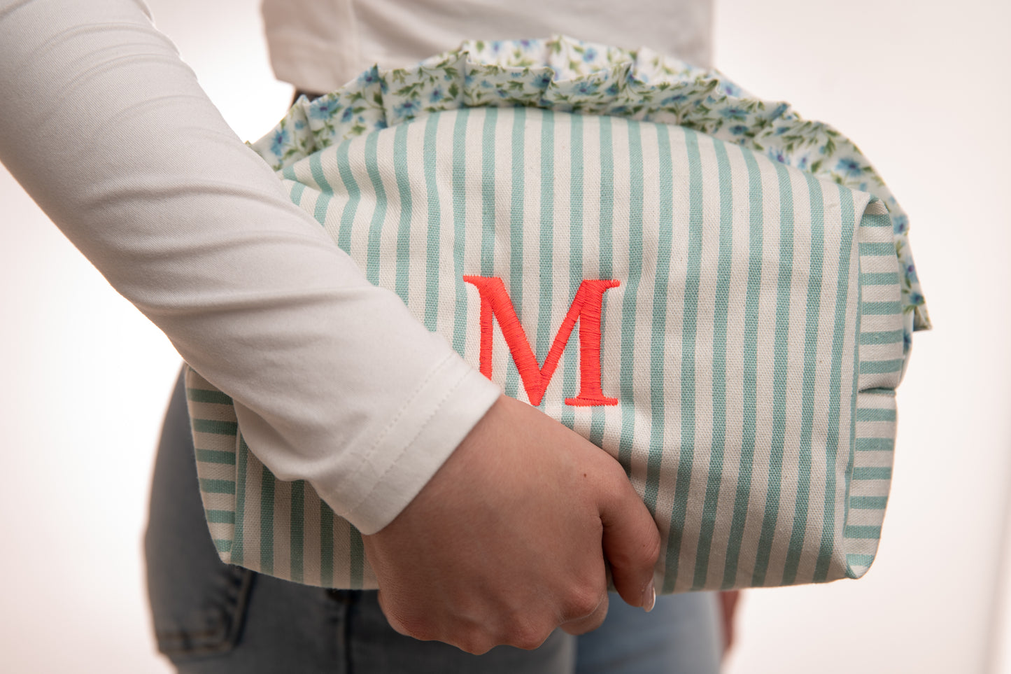 Neceser Rayas Volantes Estampados Mdm 11005 Turquesa