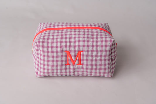 Neceser Vichy Seersucker Rosa Liloso y Naranja Neón