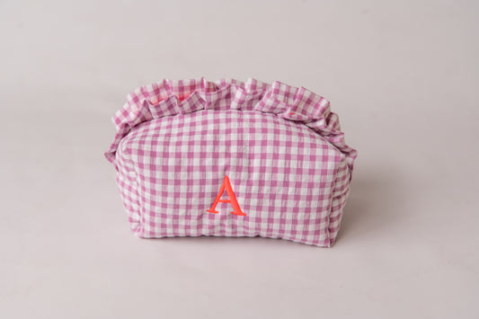 Neceser Vichy Seersucker Volantes Rosa Liloso y Naranja Neón