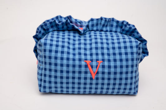 Neceser Vichy Seersucker Volantes 2518 Royal Blue & Naranja Neón