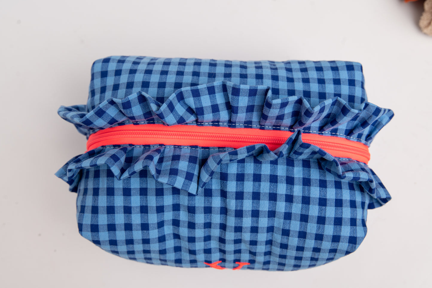 Neceser Vichy Seersucker Volantes 2518 Royal Blue & Naranja Neón